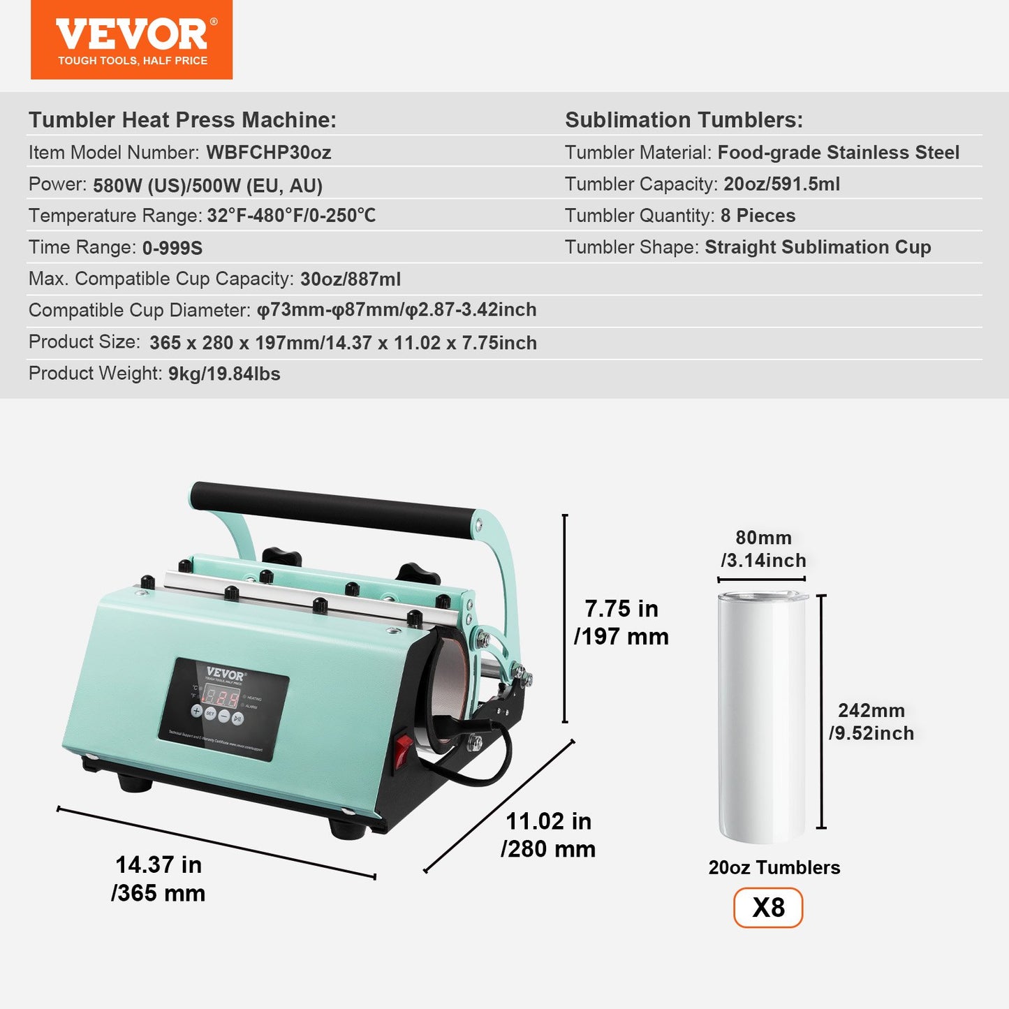VEVOR Tumbler Heat Press Machine and Sublimation Tumblers, Tumbler Press Set with