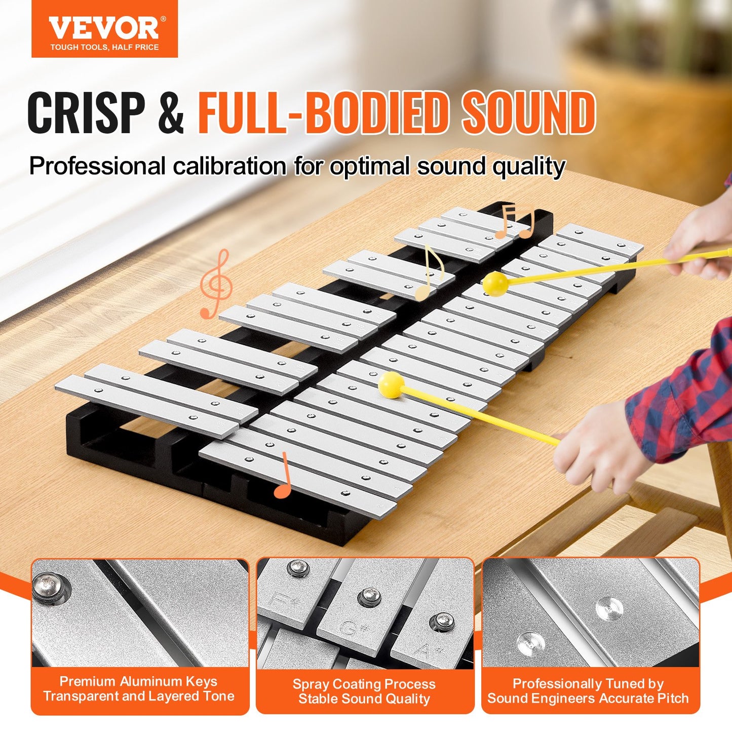 VEVOR 30 Note Glockenspiel Xylophone Bell Kit, Percussion Instrument with Mallets,