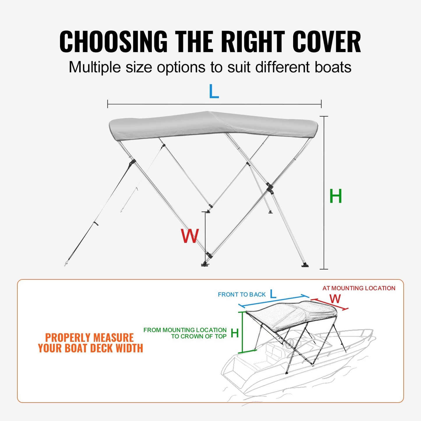 3 Bow Bimini Top Boat Cover, 900D Polyester Canopy, Aluminum Frame