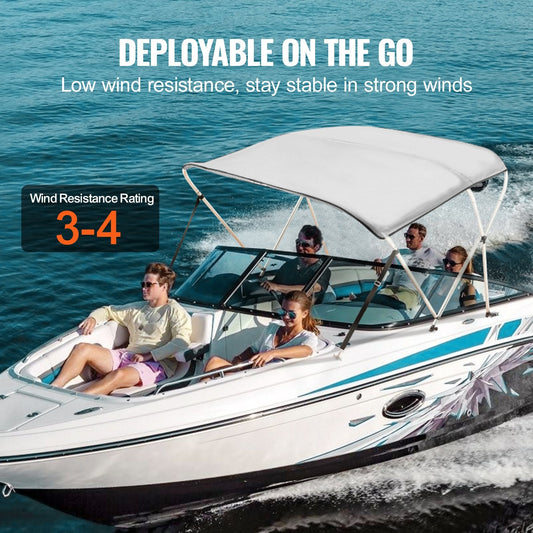 3-Bow Bimini Top Boat Cover, 900D Polyester Canopy with Aluminum Frame