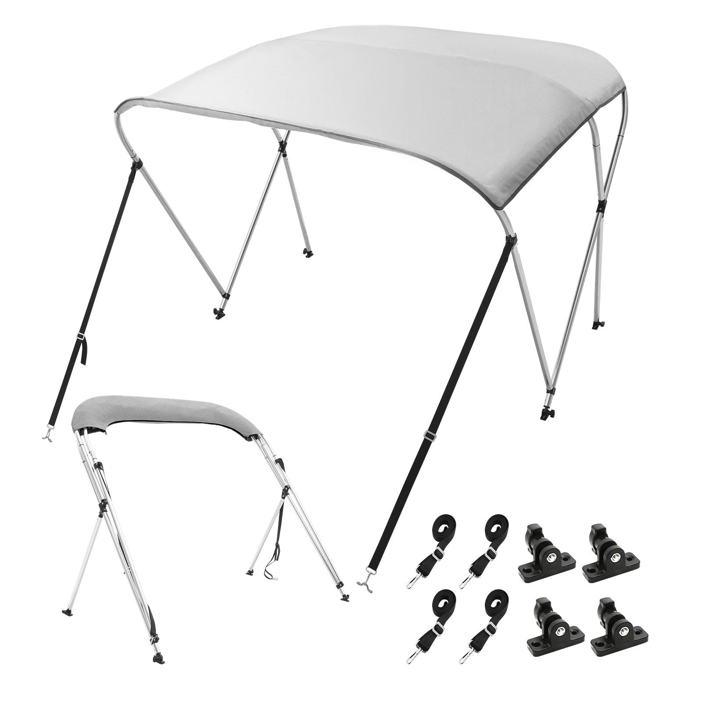3-Bow Bimini Top Boat Cover, 900D Polyester Canopy with Aluminum Frame