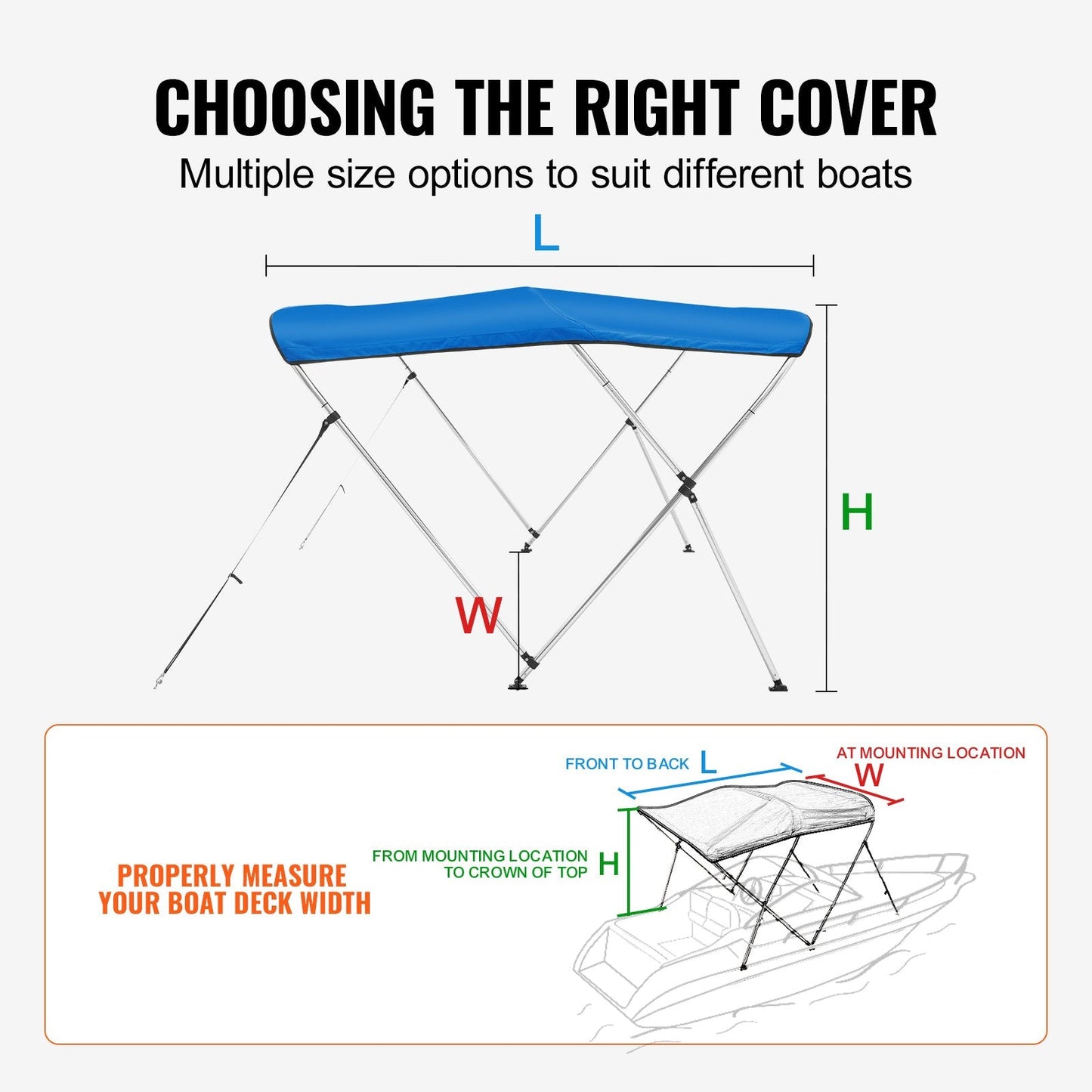 3 Bow Boat Canopy Cover, 900D Polyester with Aluminum Frame, Pacific Blue