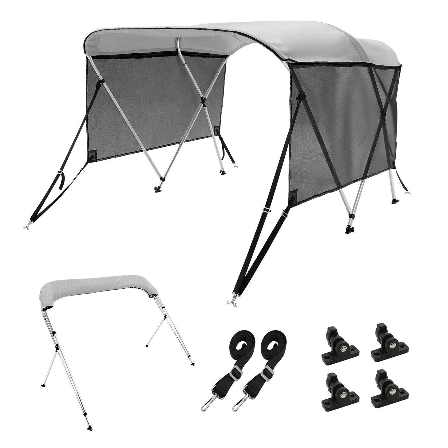 3 Bow Bimini Top Boat Cover with Detachable Mesh Sides, 600D Polyester Fabric