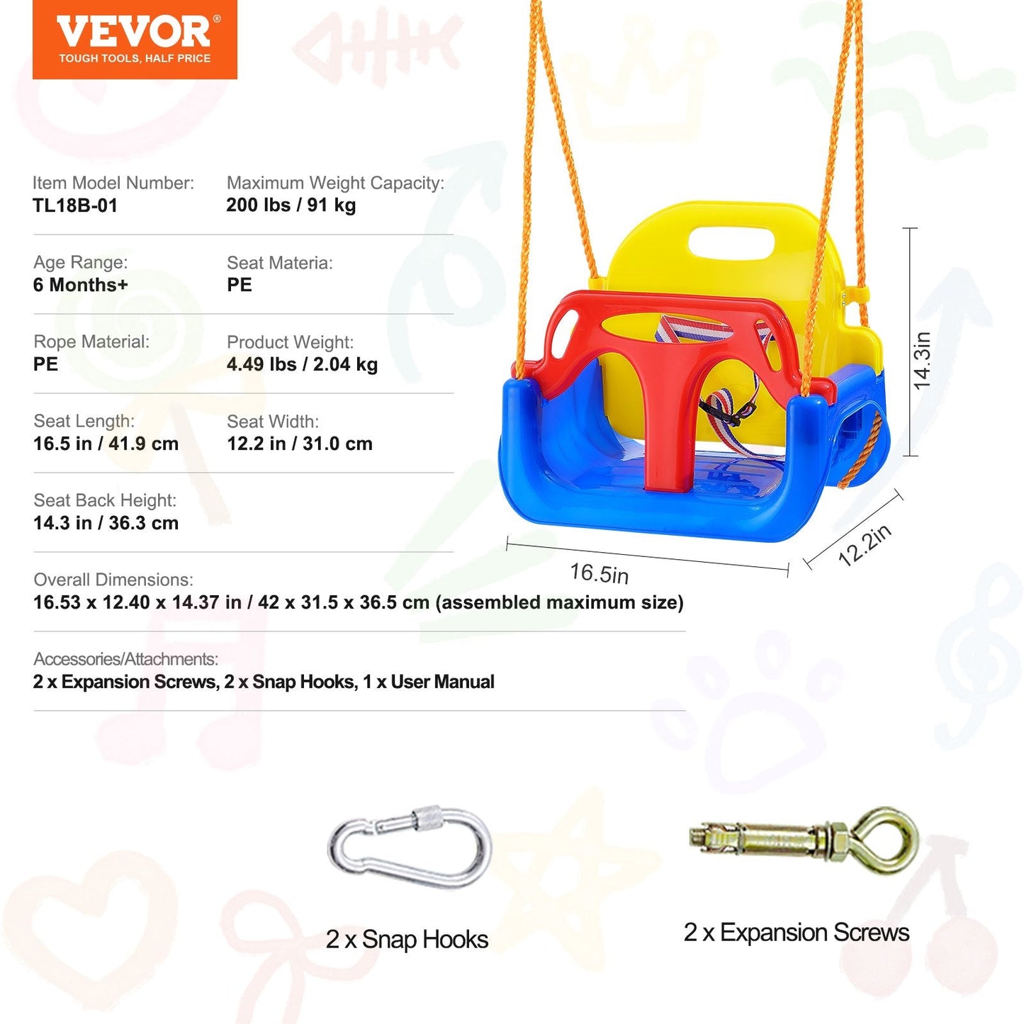 3-in-1 Toddler Swing Seat with Adjustable Ropes and Safety Locks for Indoor/Outdoor