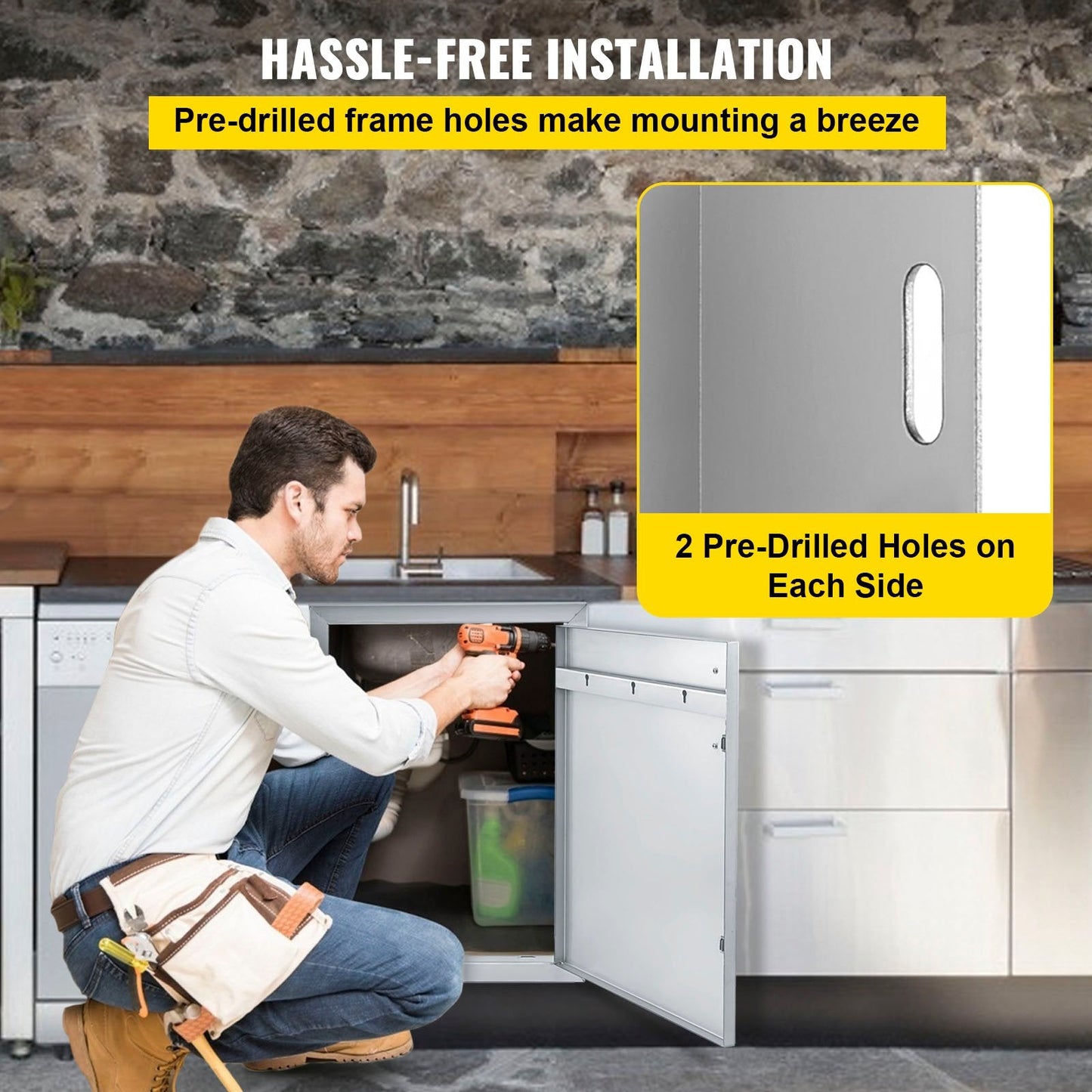 Stainless Steel Outdoor Kitchen BBQ Access Door with Hooks, 0.46 x 0.51 m, Silver