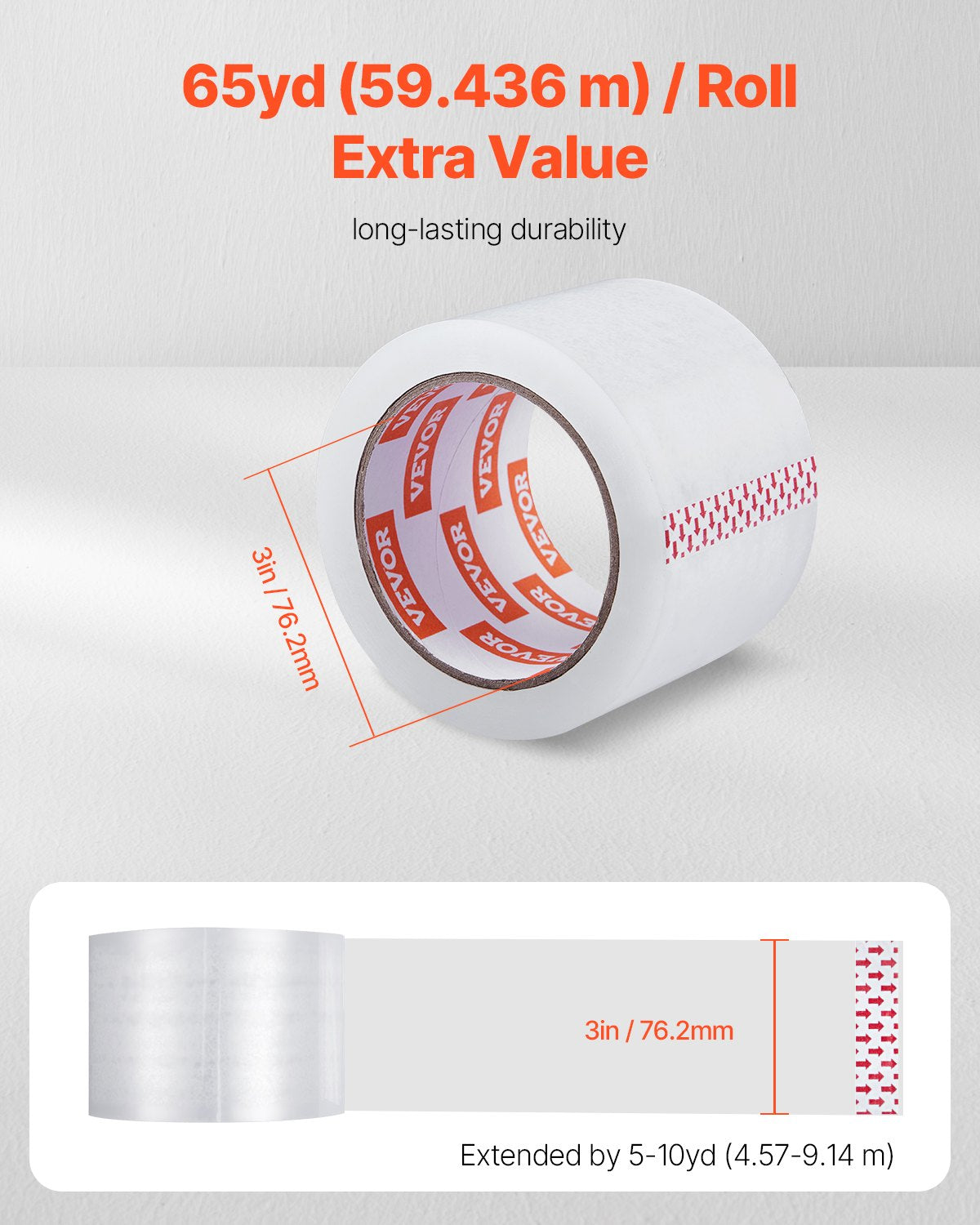 VEVOR Clear Packing Tape 24 Rolls 65 Yards Heavy Duty Clear Packing Tape 2.7 Mil