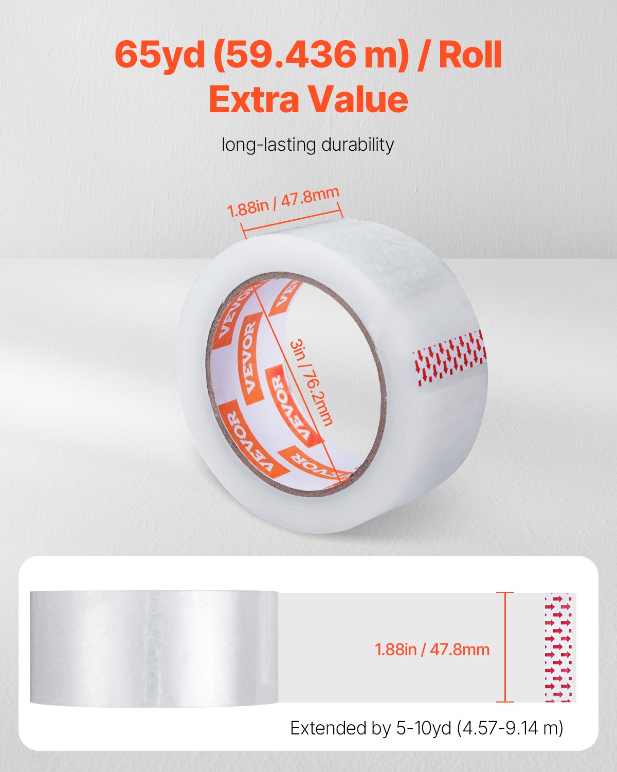 VEVOR Packing Tape 36 Rolls 65 Yards Heavy Duty Clear Packing Tapes 2.7 Mil