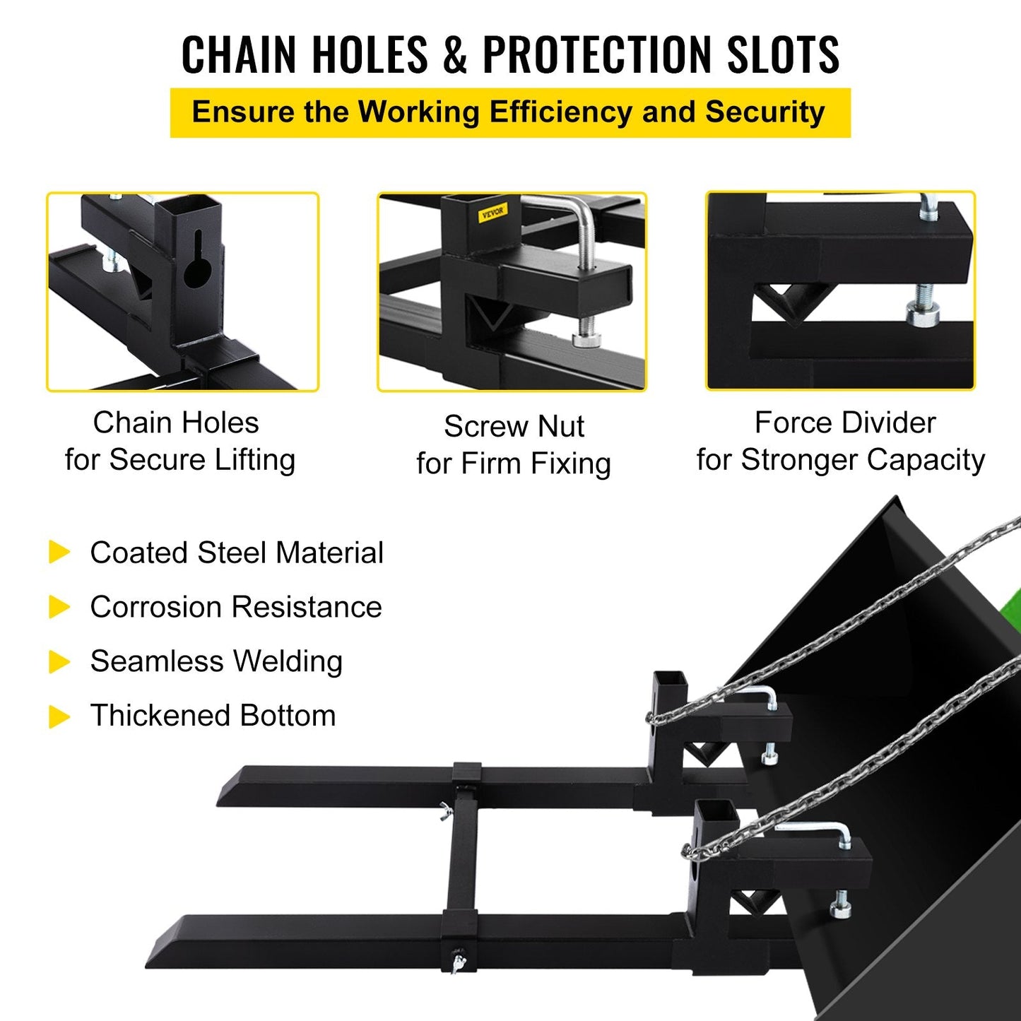 Heavy Duty Tractor Pallet Forks with Adjustable Stabilizer, 1814 kg Capacity