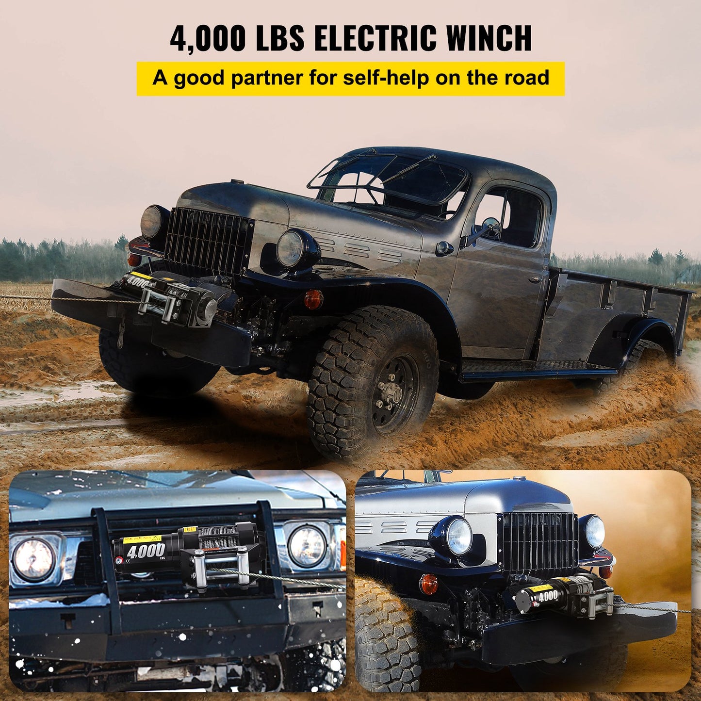 VEVOR 12V 4000lb winch with Wireless Remote Control,Electric Winch with 10 m 32.8