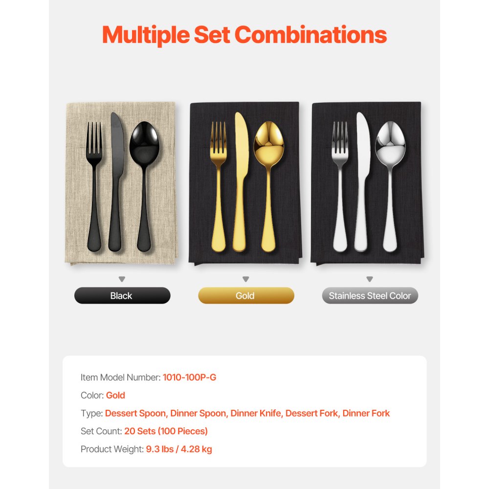 VEVOR 100-Piece Silverware Set Stainless Steel Cutlery Flatware Utensils for 20