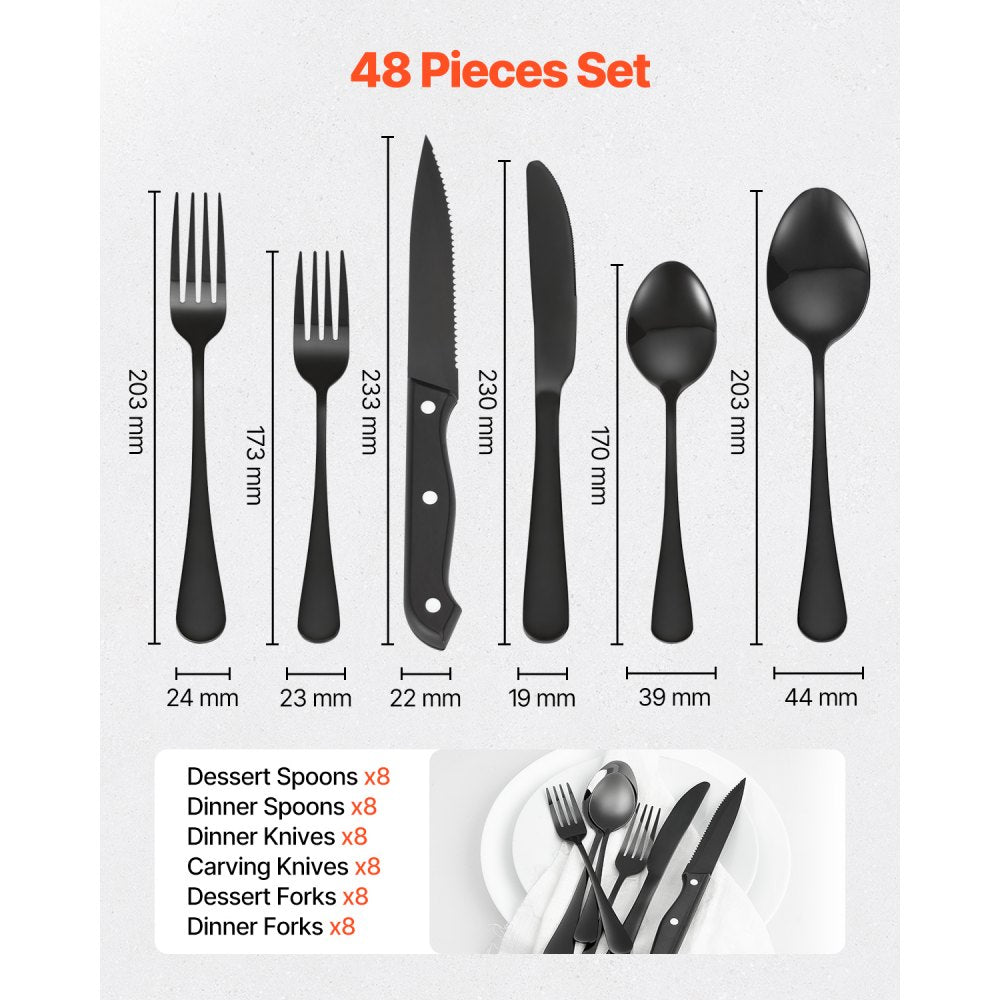 VEVOR 48-Piece Silverware Set Stainless Steel Cutlery Flatware Utensils for 8