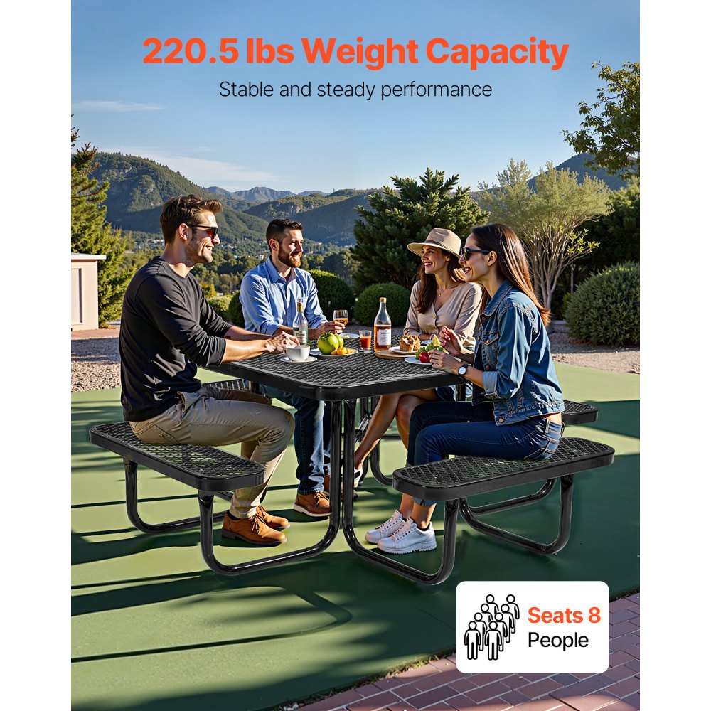 VEVOR Picnic Table Weather Resistant Steel Patio Dining Furniture Set Outdoor
