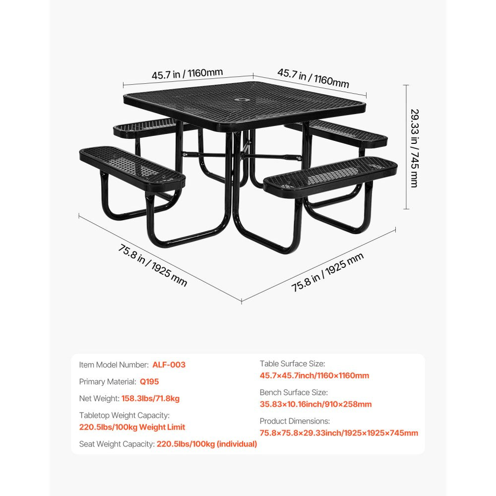 VEVOR Picnic Table Weather Resistant Steel Patio Dining Furniture Set Outdoor