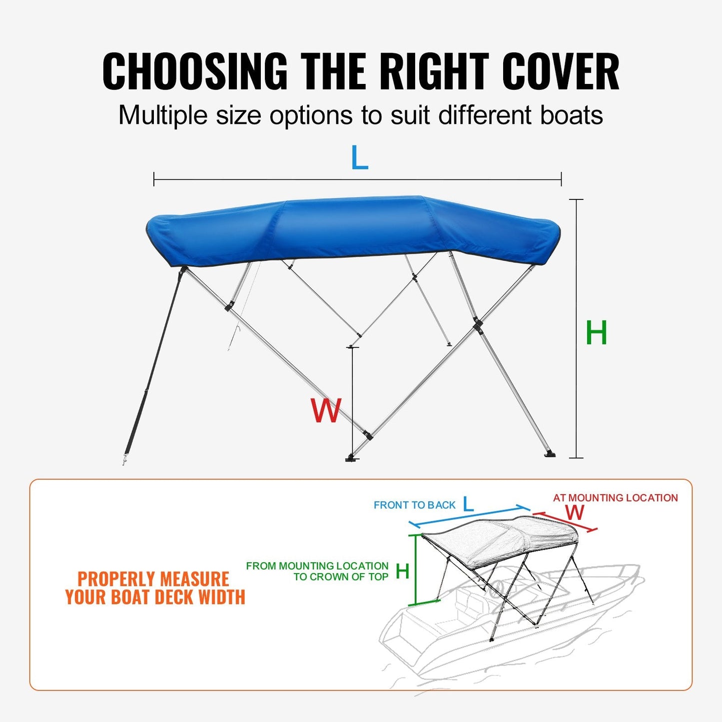 4-Bow Boat Canopy Cover, 900D Polyester, Fits 2.31-2.44m Width, Pacific Blue