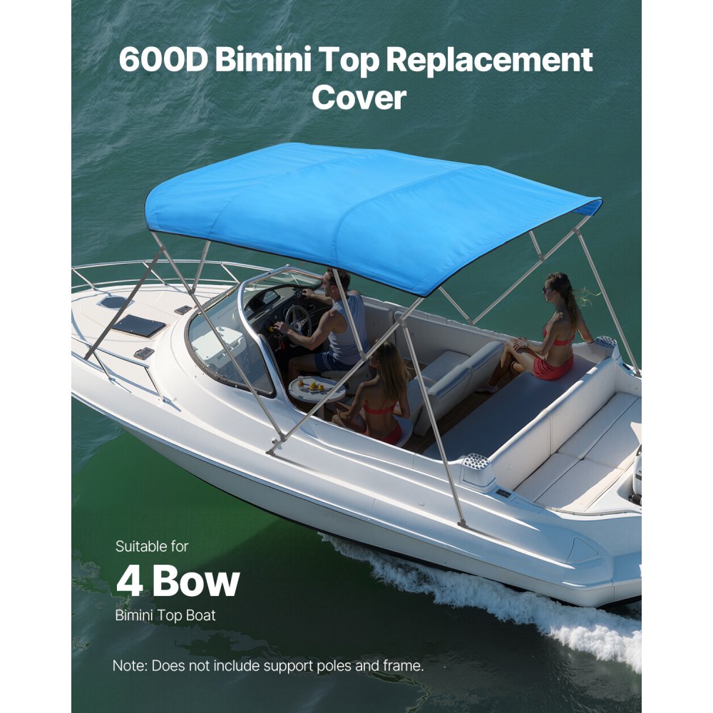 VEVOR 4 Bow Boat Bimini Tops 96"Lx(97"-103")W Awning Top Replacement Pacific Blue