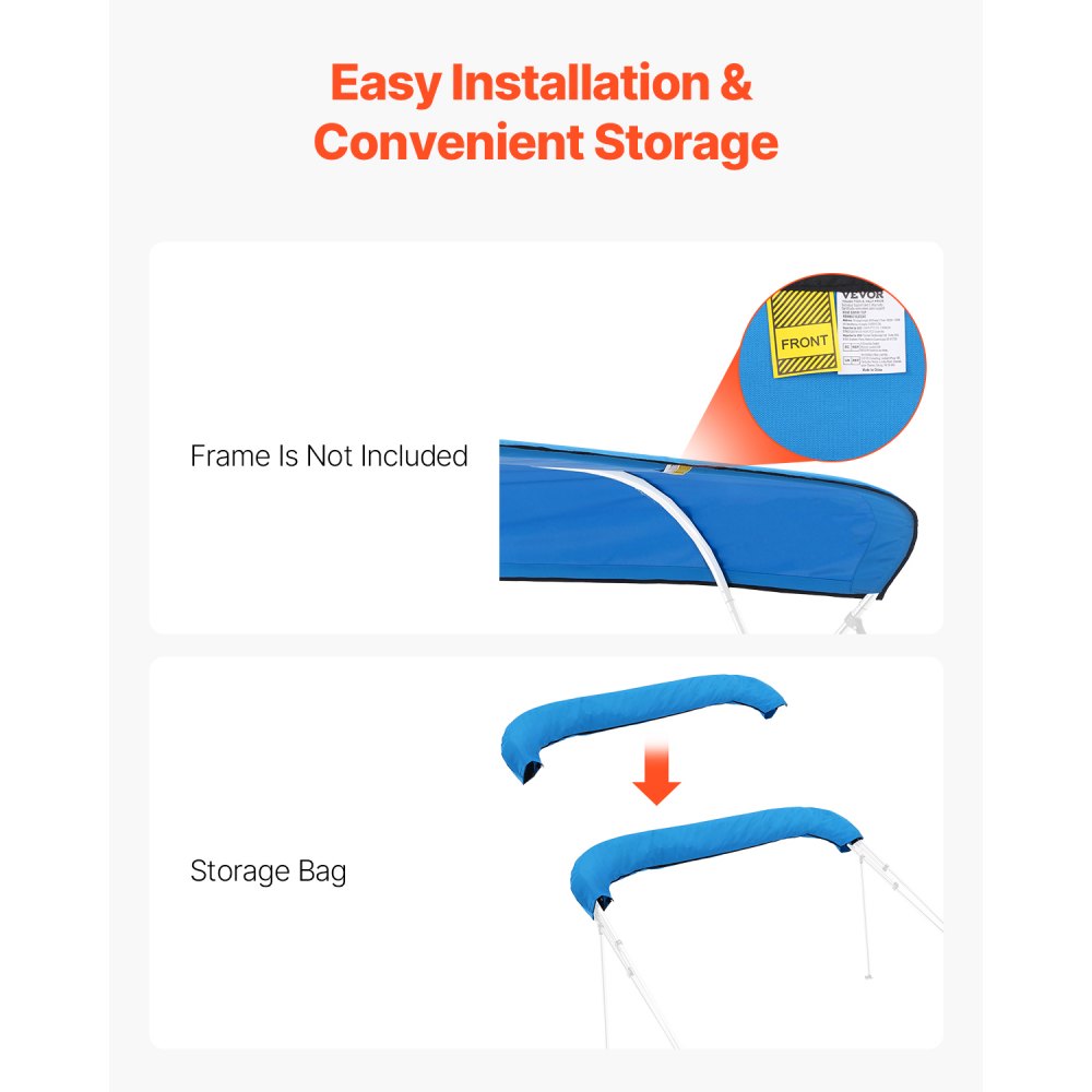 VEVOR 4 Bow Boat Bimini Tops 96"Lx(97"-103")W Awning Top Replacement Pacific Blue
