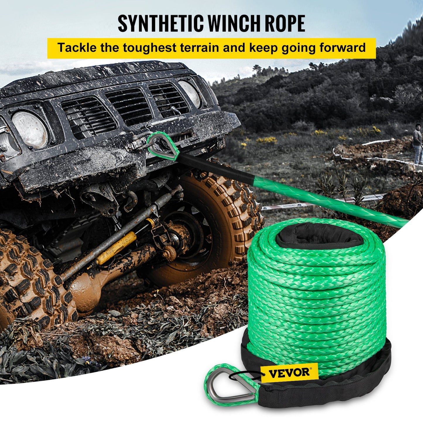 VEVOR Green Synthetic Winch Line 5/16 Inch X100FT Synthetic Winch Rope 12000 LBS