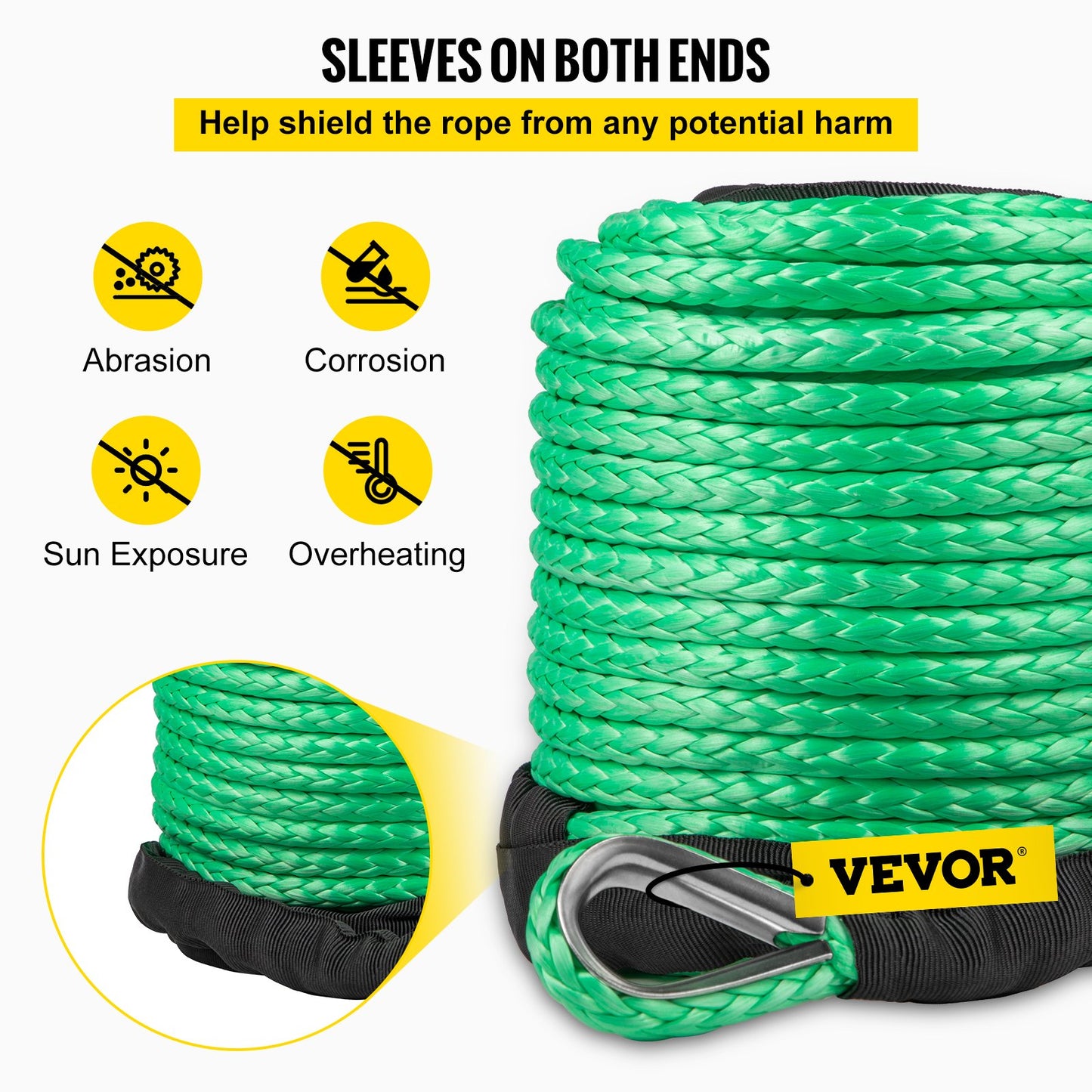 VEVOR Green Synthetic Winch Line 5/16 Inch X100FT Synthetic Winch Rope 12000 LBS