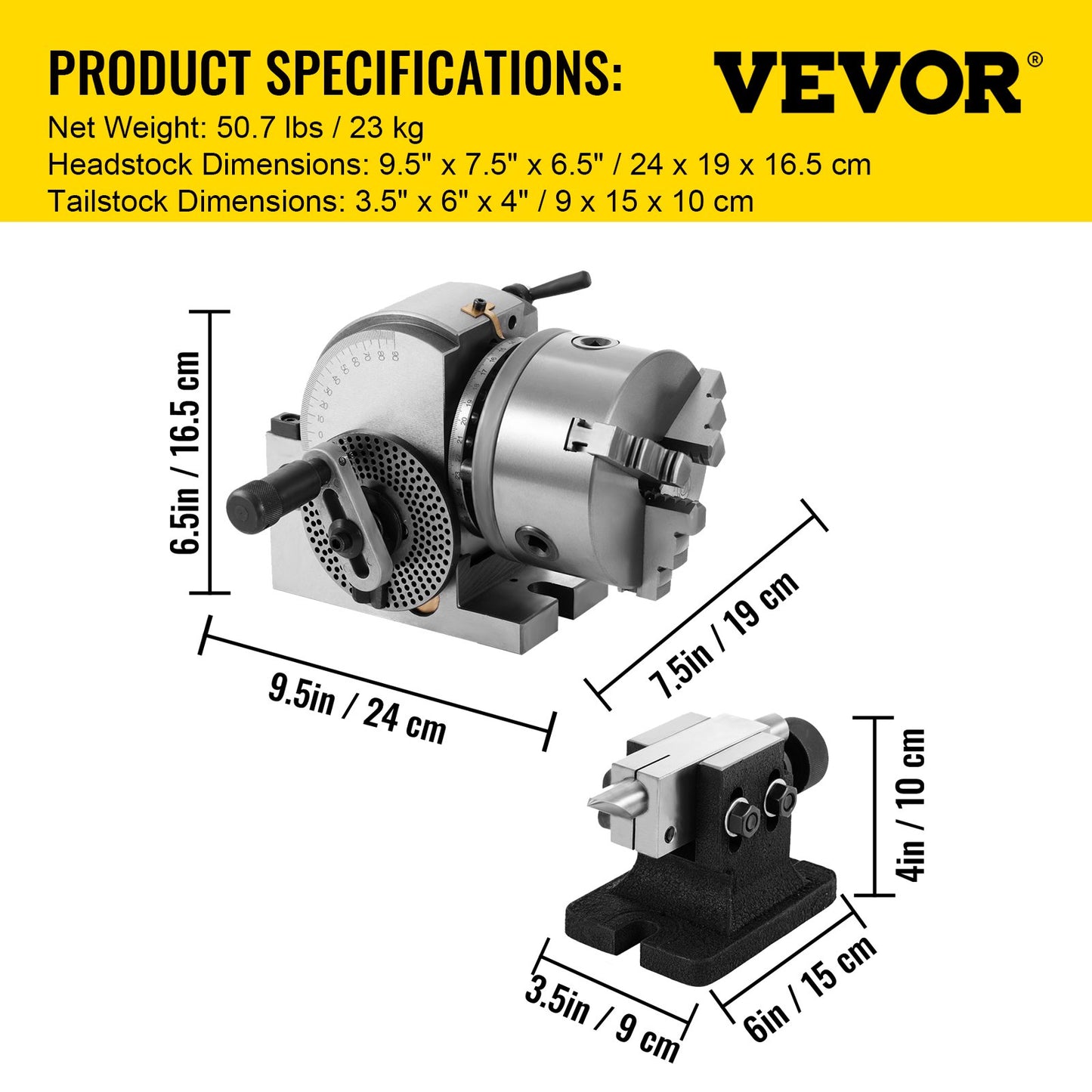 VEVOR BS-0 Dividing Head 5 Inch, Precision Dividing Head Set with 5" 3-jaw Chuck
