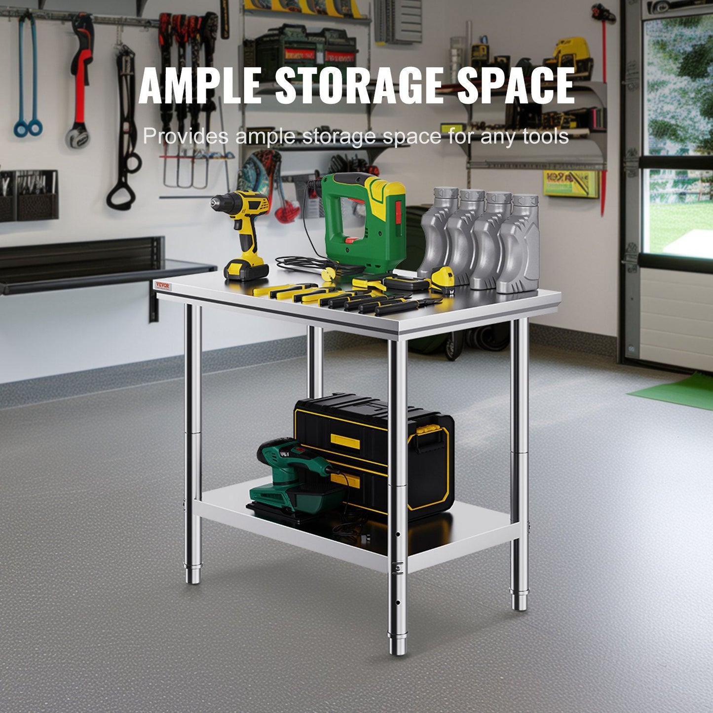 Stainless Steel Kitchen Work Table, Adjustable Height, 900x600mm, 318 kg Capacity