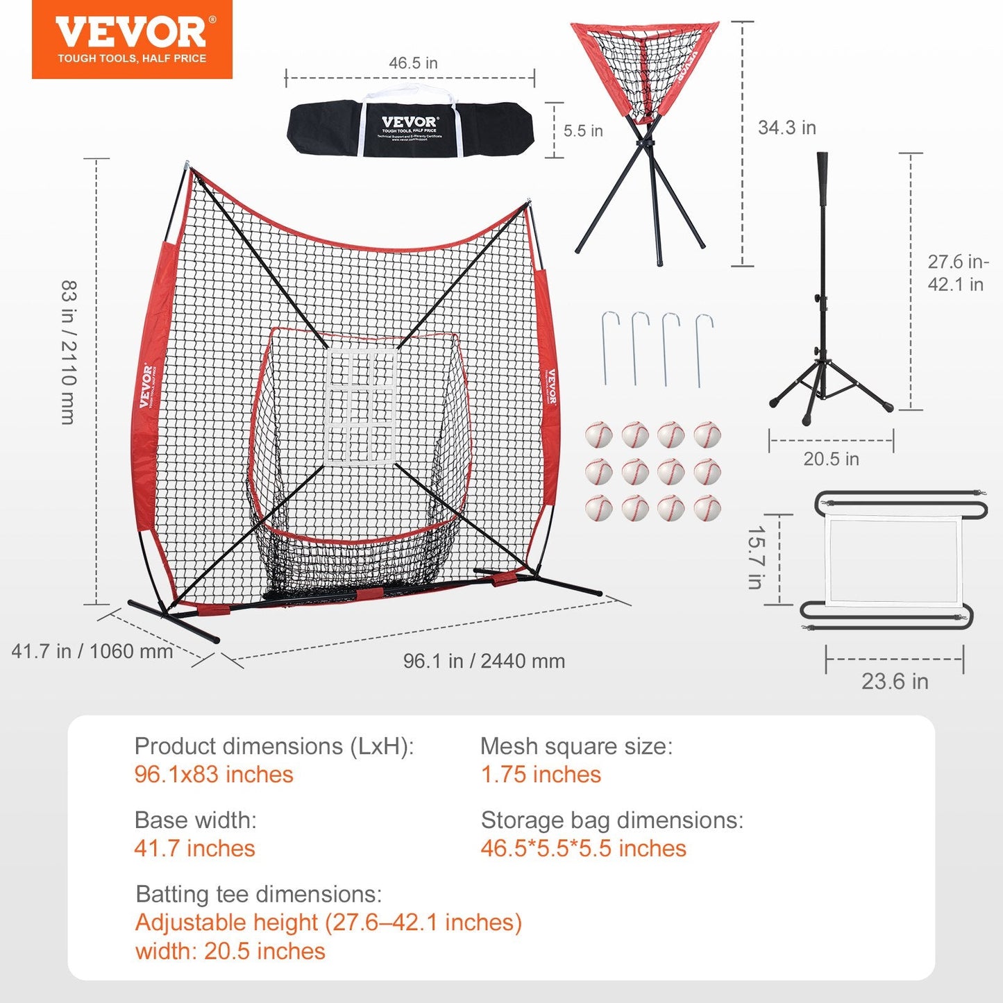 Portable 2x2m Baseball/Softball Training Net with Accessories and Carry Bag