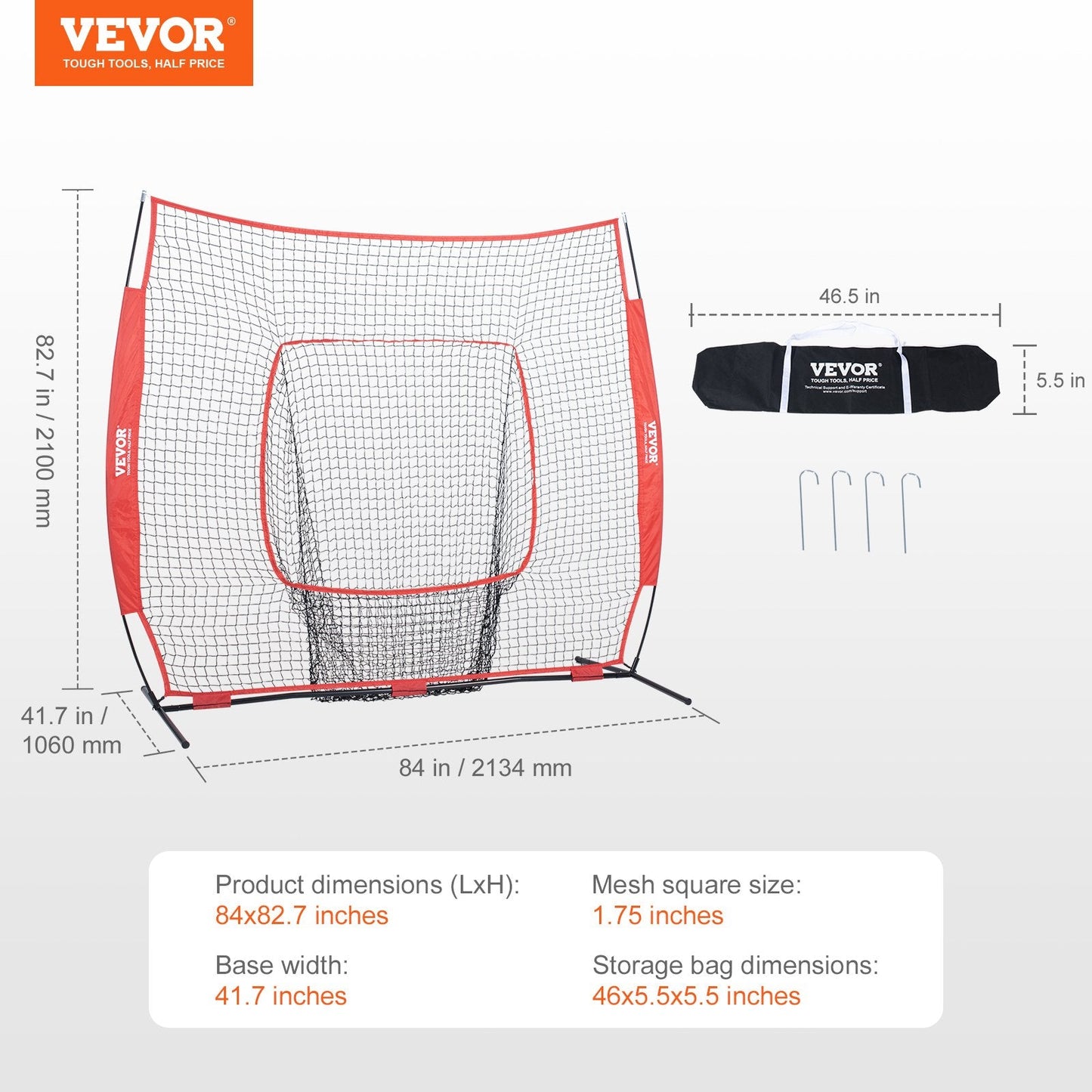 Portable Baseball & Softball Training Net, 2.13x2.13m with Carry Bag & Strike Zone