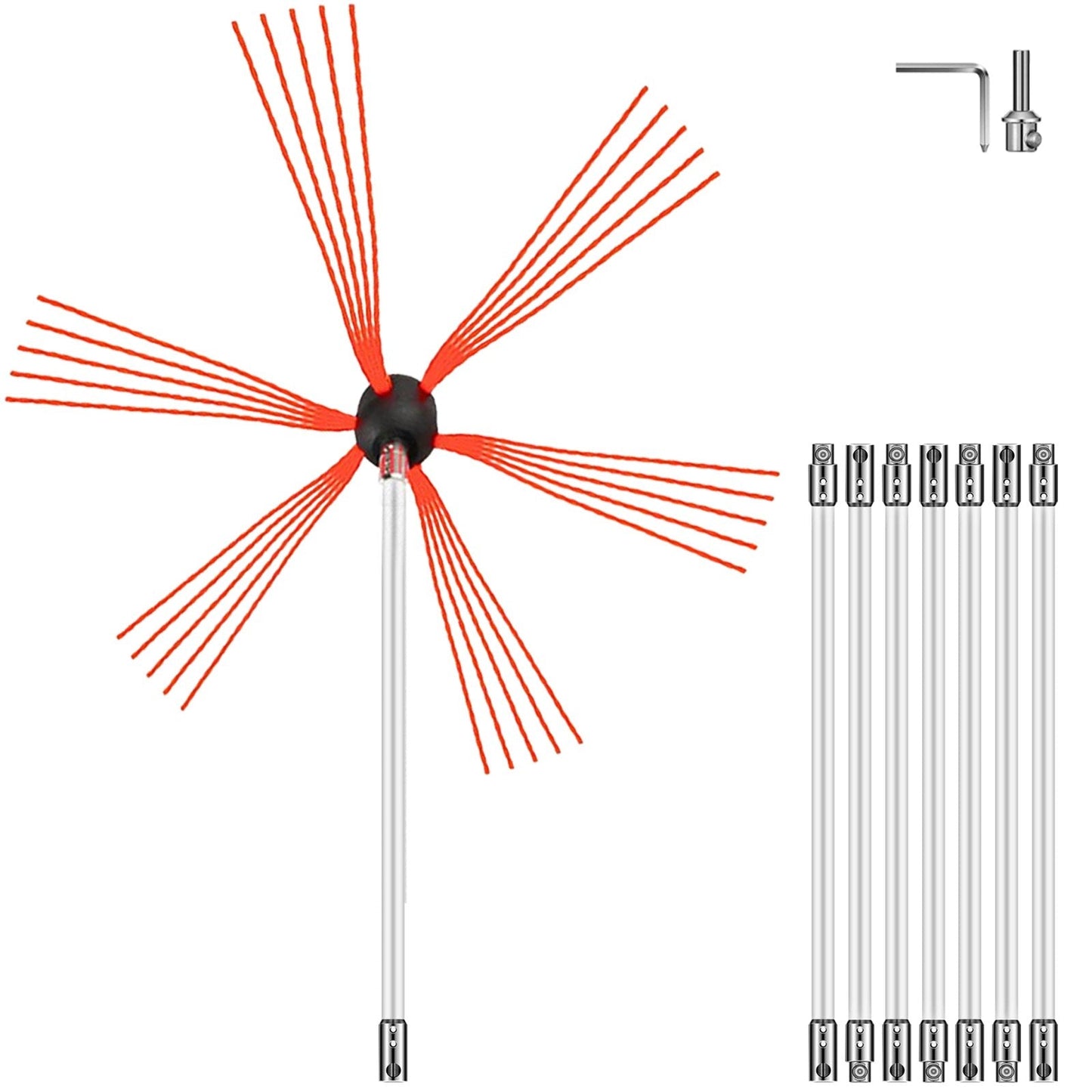 Rotary Chimney Brush Kit with 8m Flexible Nylon Rods for Superior Cleaning