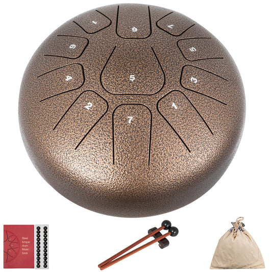 VEVOR Steel Tongue Drum 11 Notes 8 Inches Dia Tongue Drum Chestnut Handpan Drum