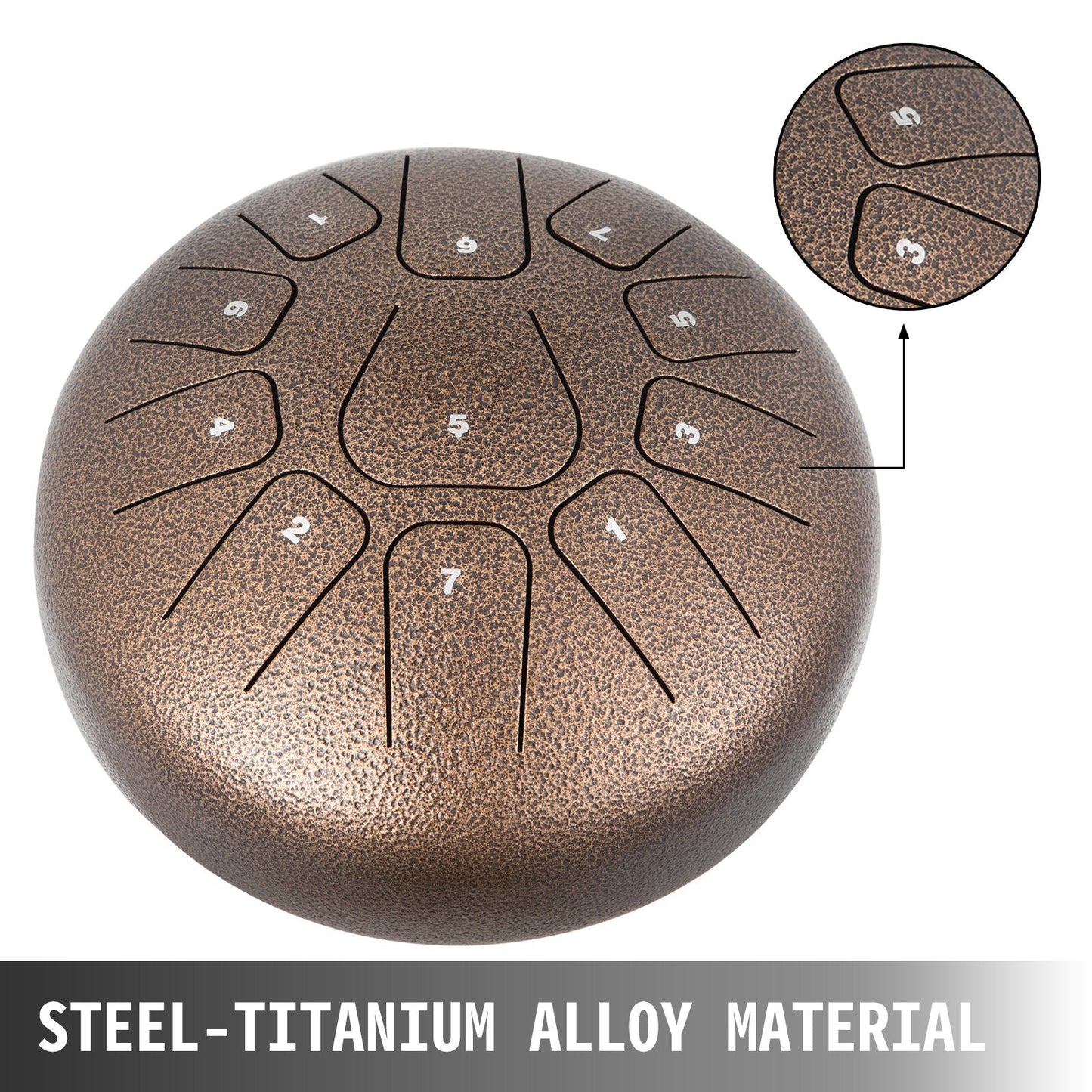 Steel-Titanium Handpan Drum, 11 Notes, 20 cm Diameter, Chestnut Finish