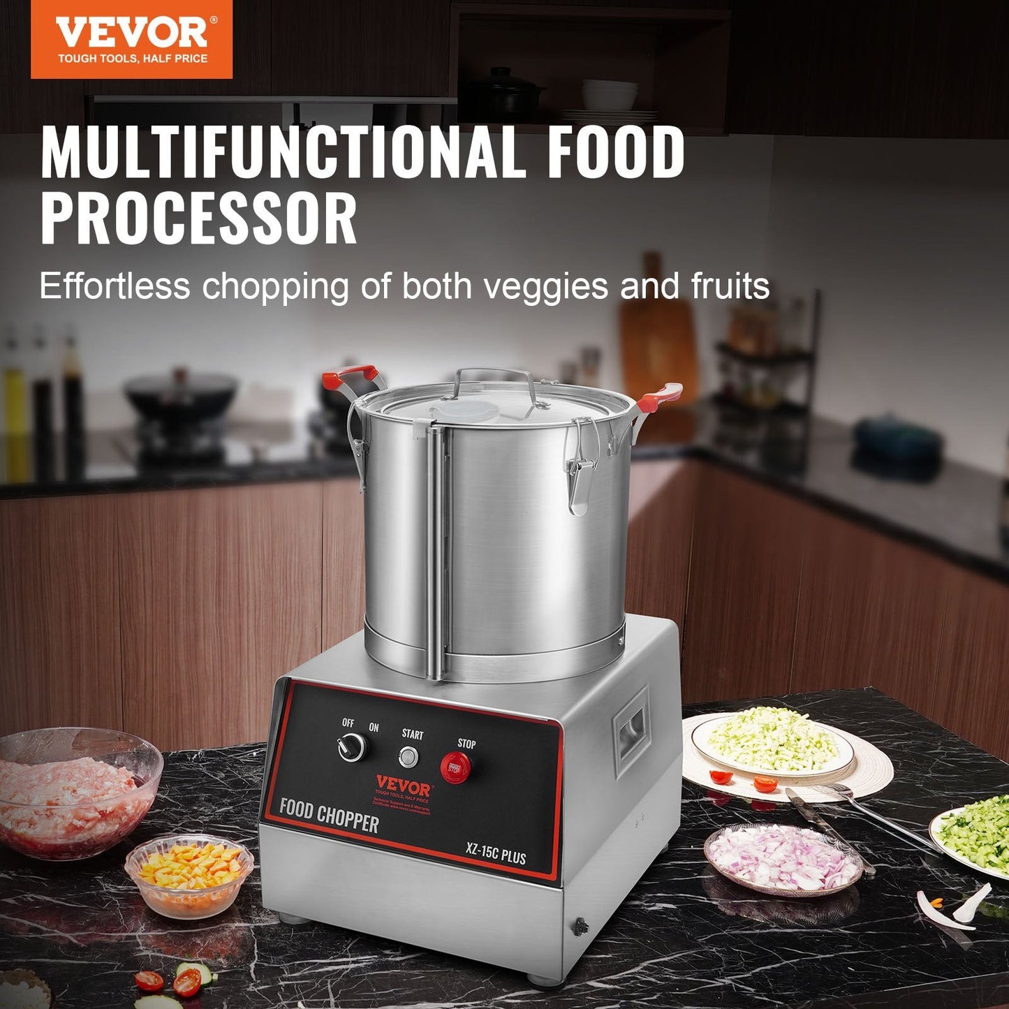 16 Quart Stainless Steel Food Processor & Chopper, 1400W, 1720 RPM