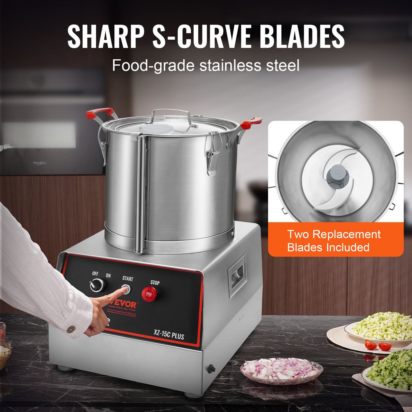 VEVOR Food Processor & Vegetable Chopper, 16 Quart, 1720RPM Food-Grade Stainless