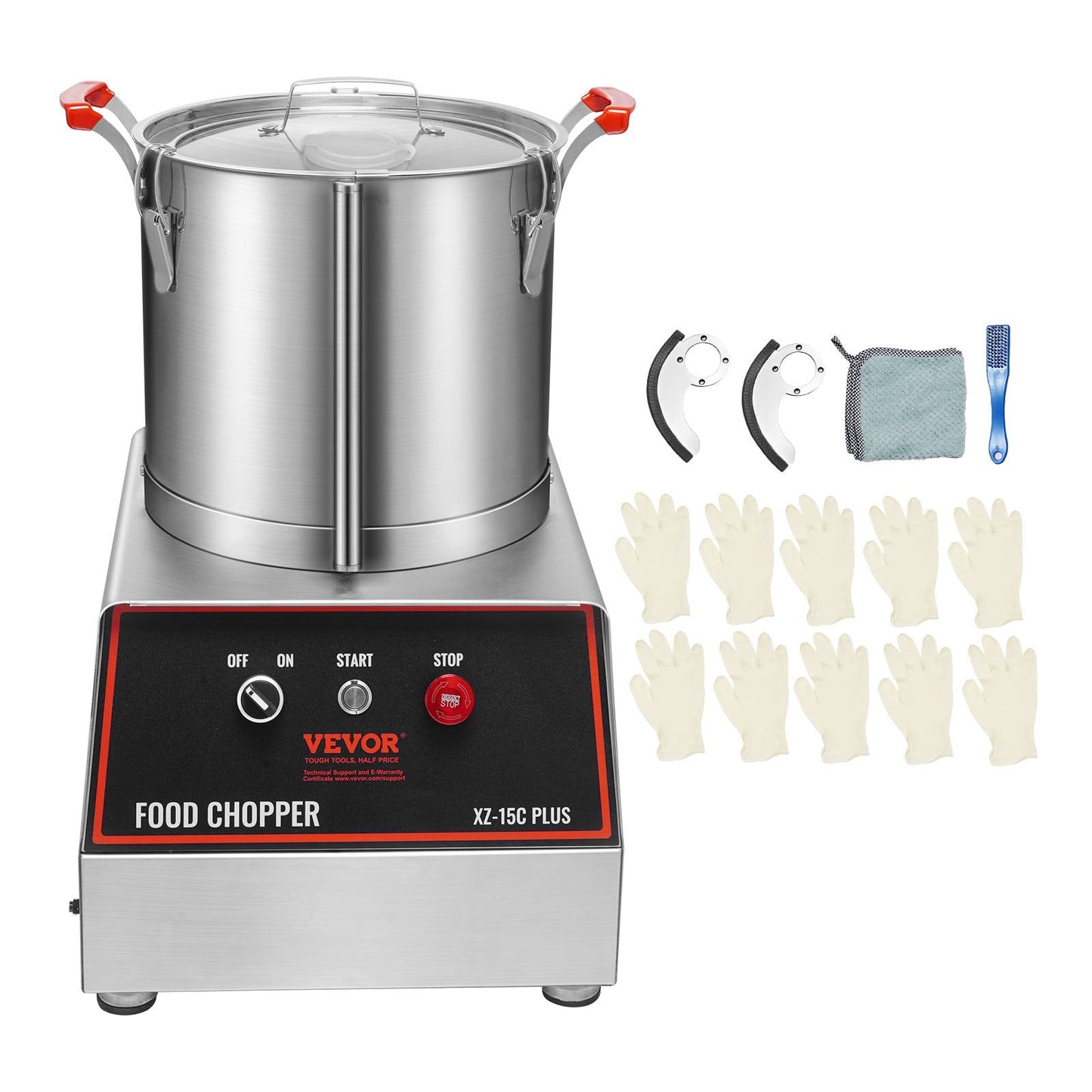 16 Quart Stainless Steel Food Processor & Chopper, 1400W, 1720 RPM