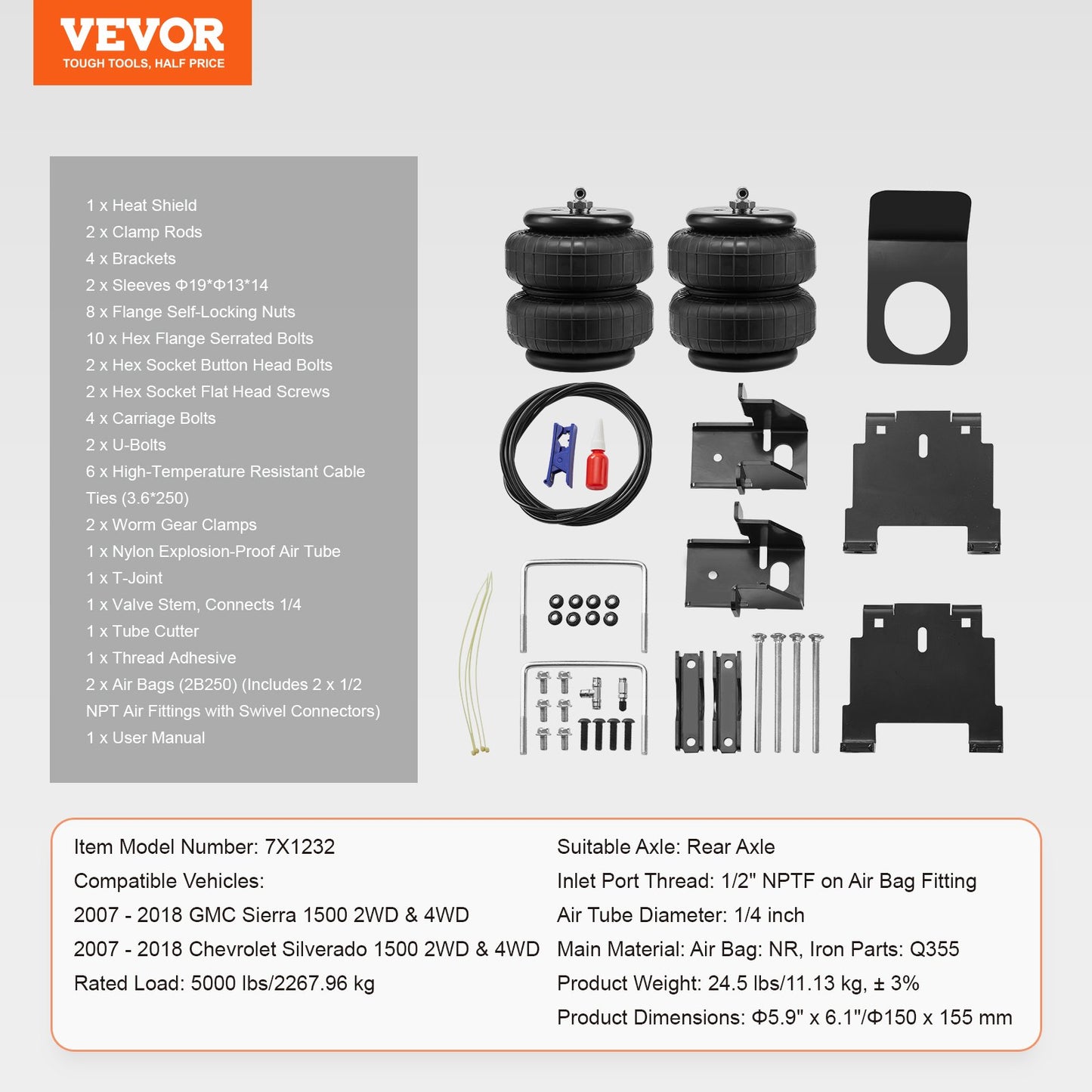 VEVOR Air Bag Suspension Kit, Air Springs Suspension Bag Kit Compatible with 2007-2018