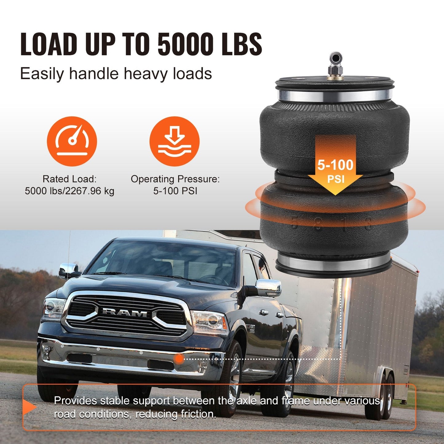 Air Springs Kit for Dodge Ram 1500 (2011-2021), 2.27T Load, No Drilling Needed
