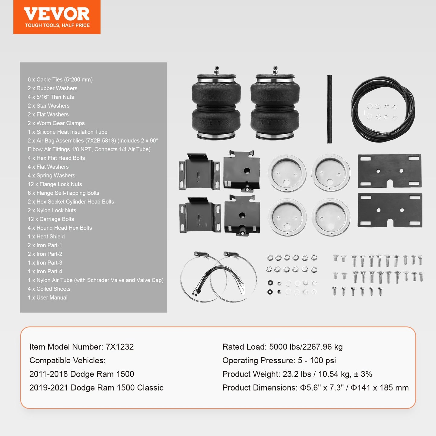 VEVOR Air Bag Suspension Kit, Air Springs Suspension Bag Kit Compatible with 2011-2018