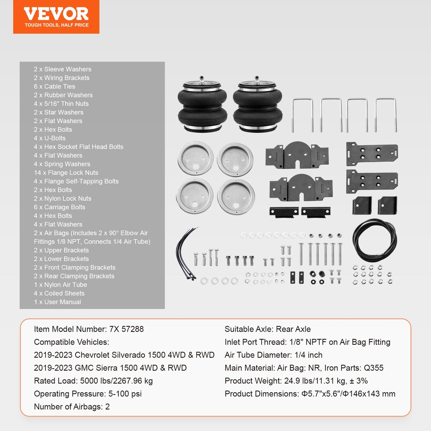 VEVOR Air Bag Suspension Kit, Air Springs Suspension Bag Kit Compatible with 2019-2023
