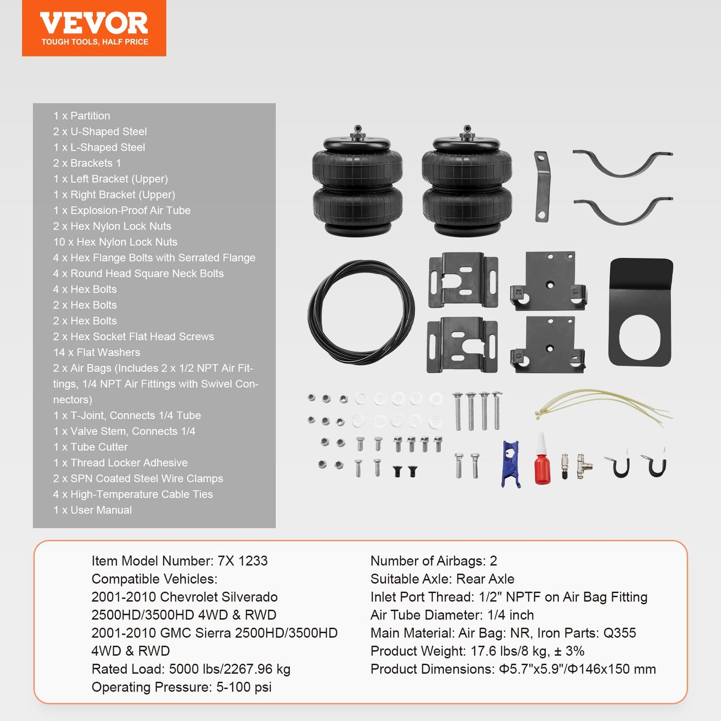 VEVOR Air Bag Suspension Kit, Air Springs Suspension Bag Kit Compatible with 2001-2010