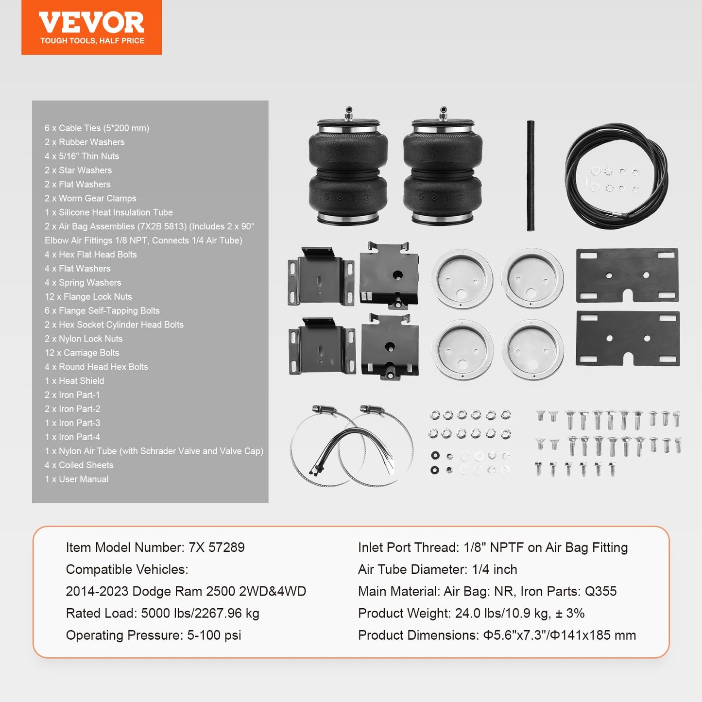 VEVOR Air Bag Suspension Kit, Air Springs Suspension Bag Kit Compatible with 2014-2023