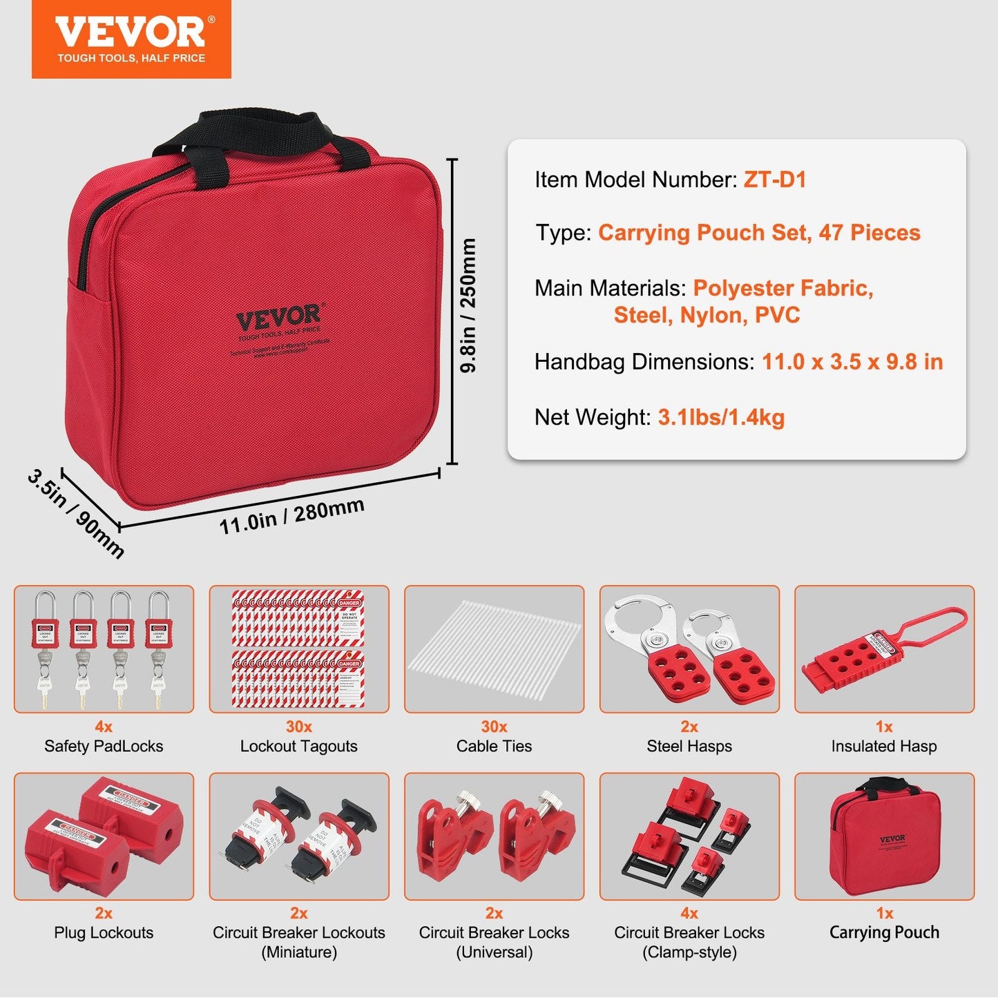 47-Piece Electrical Lockout Tagout Kit with Padlocks, Hasps, and Accessories