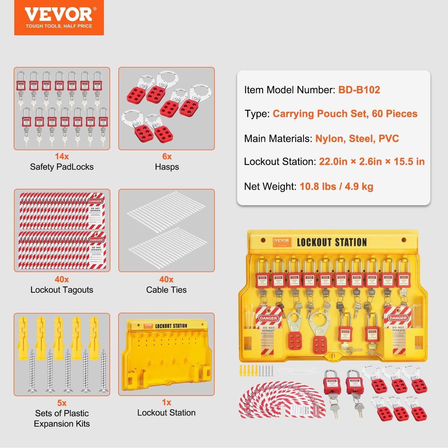 Comprehensive 60-Piece Electrical Safety Lockout Tagout Kit with Station Board