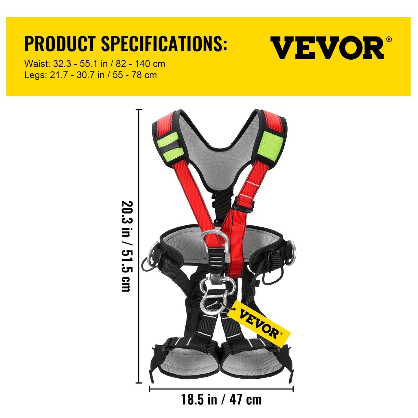Safety Climbing Harness for Rock Climbing and Rappelling, Adjustable Straps