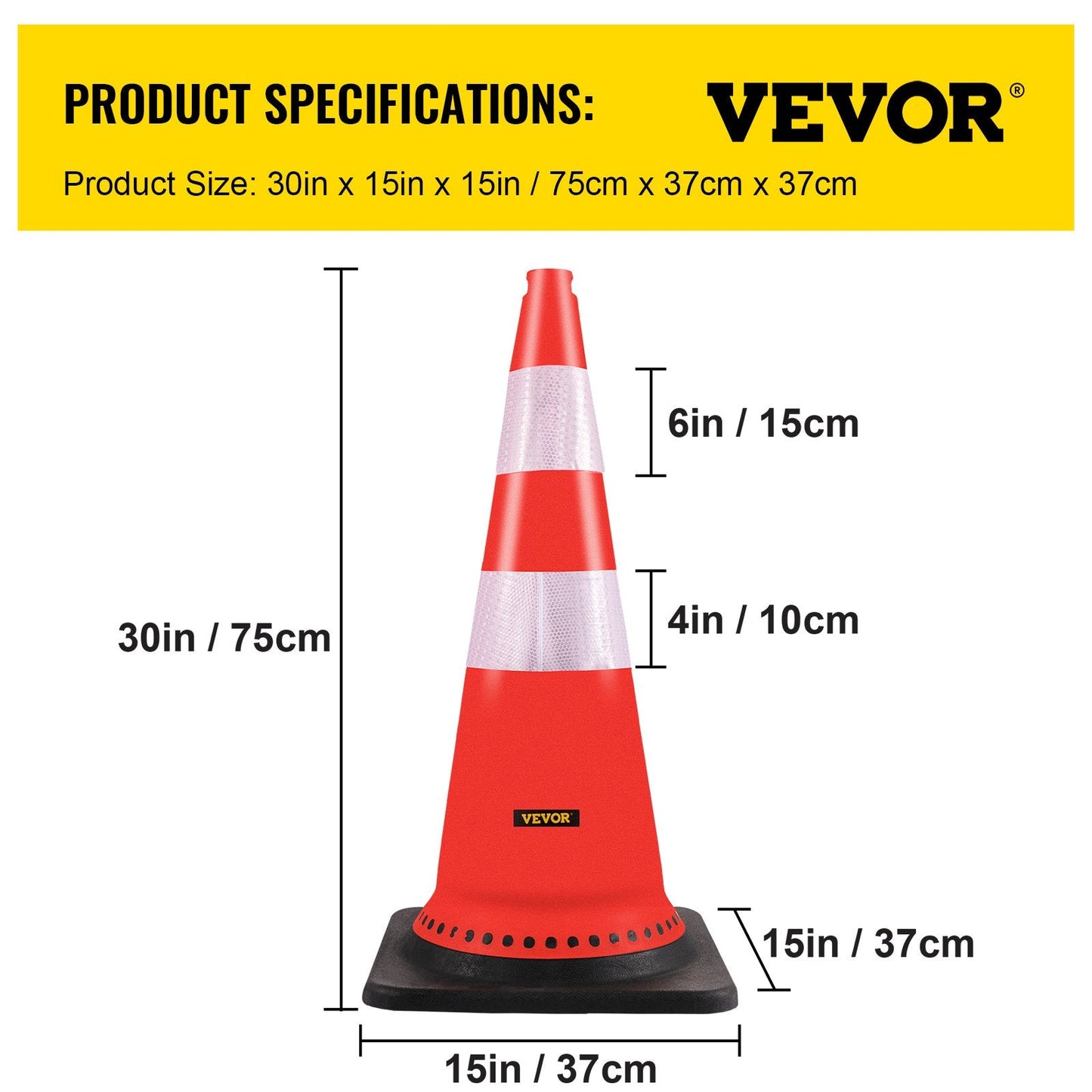 Reflective 0.75m Safety Cones, Pack of 8, with Weighted Base for Traffic Control
