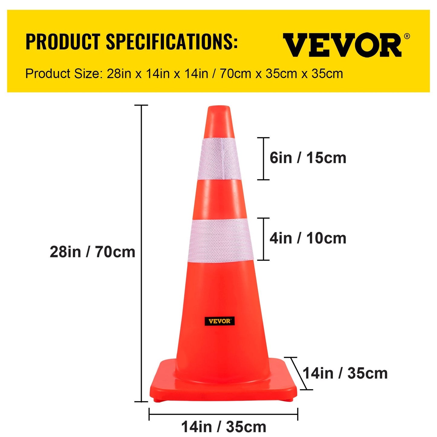 28" PVC Orange Traffic Cones with Reflective Collars, Set of 10 for Safety Use