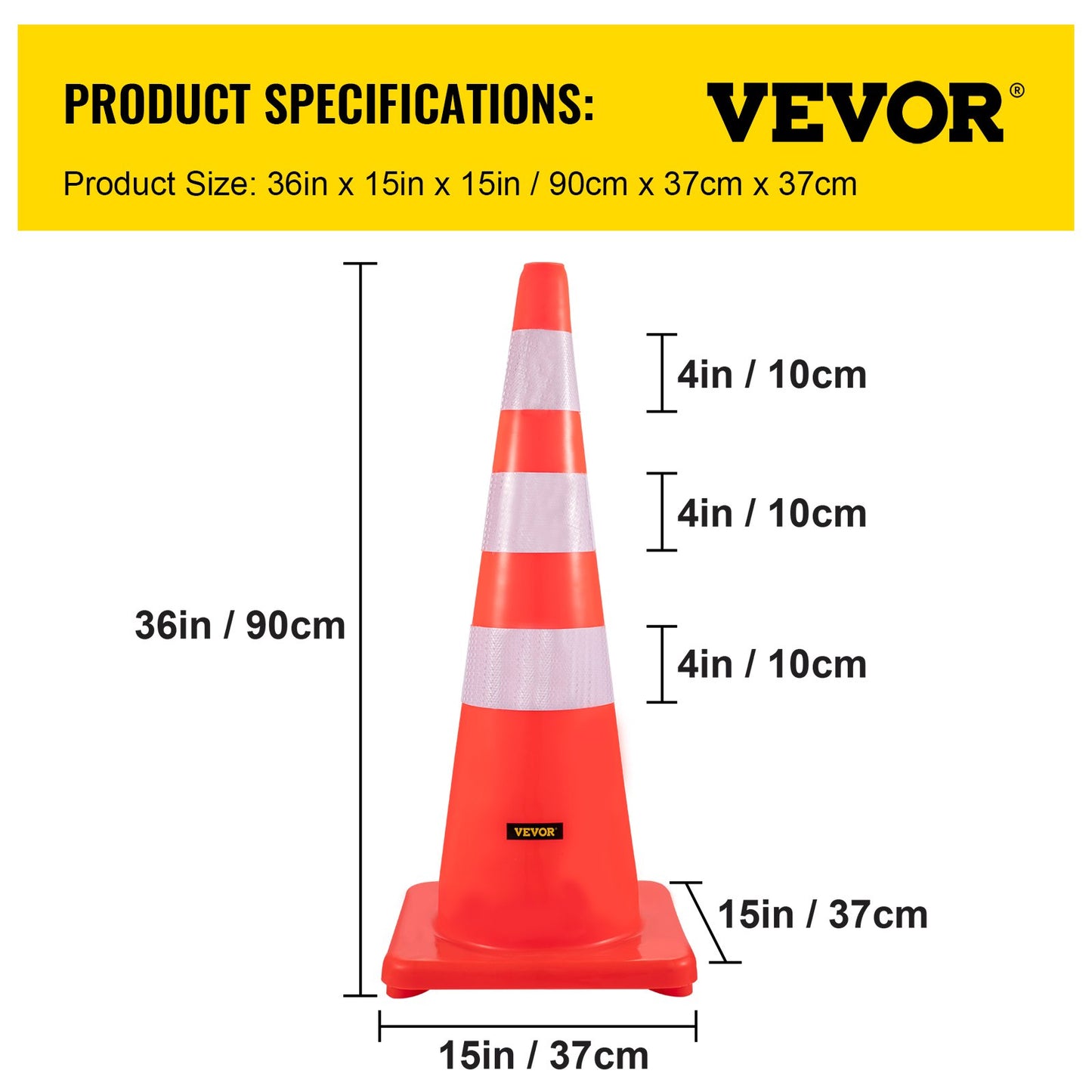 VEVOR Safety Cones, 6" x 36" Traffic Cones, PVC Orange Construction Cones, Reflective