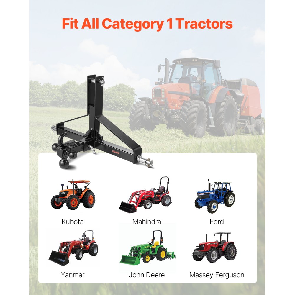 VEVOR 3 Point 2 in Trailer Hitch Receiver Tractor Drawbar Adapter Heavy Duty
