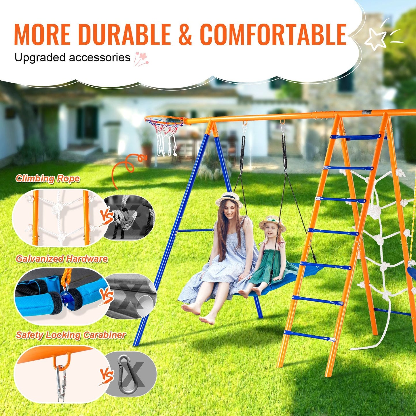 6-in-1 Metal Swing Set for Backyard, 200 kg Capacity, Indoor/Outdoor Use