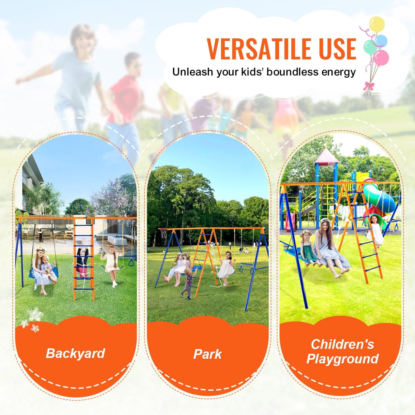 6-in-1 Metal Swing Set for Backyard, 200 kg Capacity, Indoor/Outdoor Use
