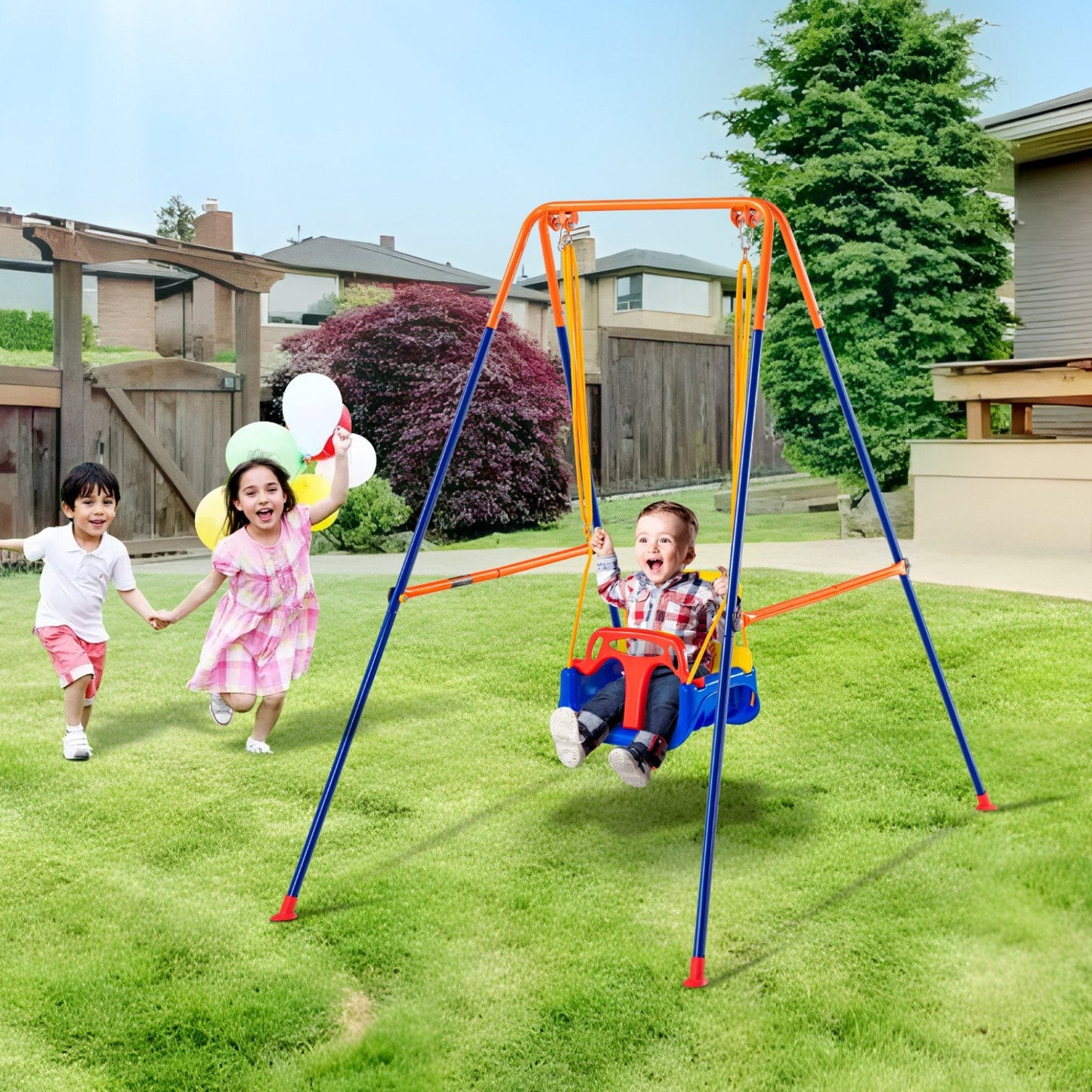 3-in-1 Toddler Swing Set with Sandbags, Foldable, 90 kg Capacity, Indoor/Outdoor