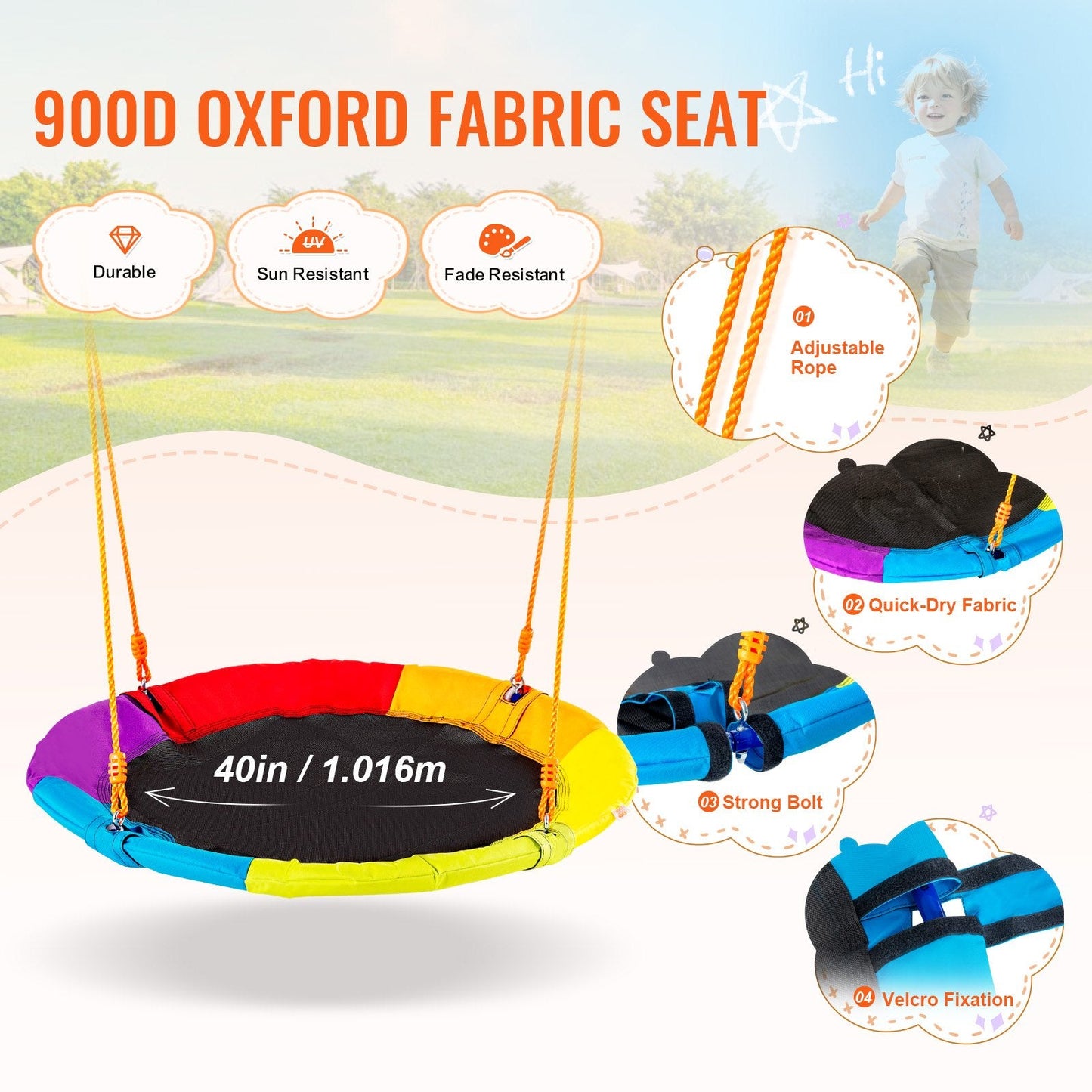 Backyard A-Frame Saucer Swing Set with 1m Seat and 199.6kg Capacity