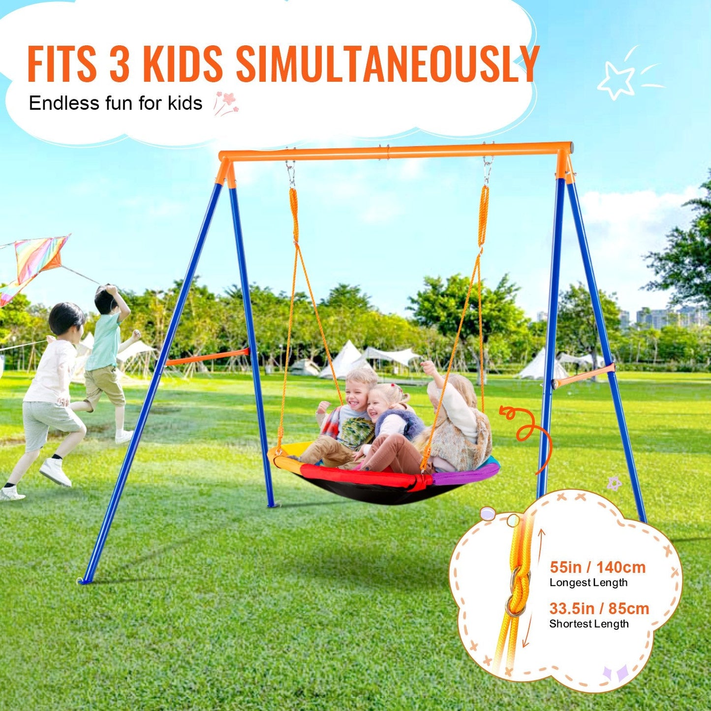 Backyard A-Frame Saucer Swing Set with 1m Seat and 199.6kg Capacity